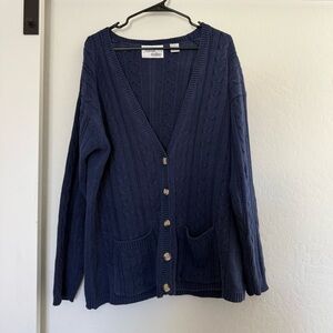 Vintage Allison Brittney Blue Cable Knit Button Sweater Cardigan Pocket Winter